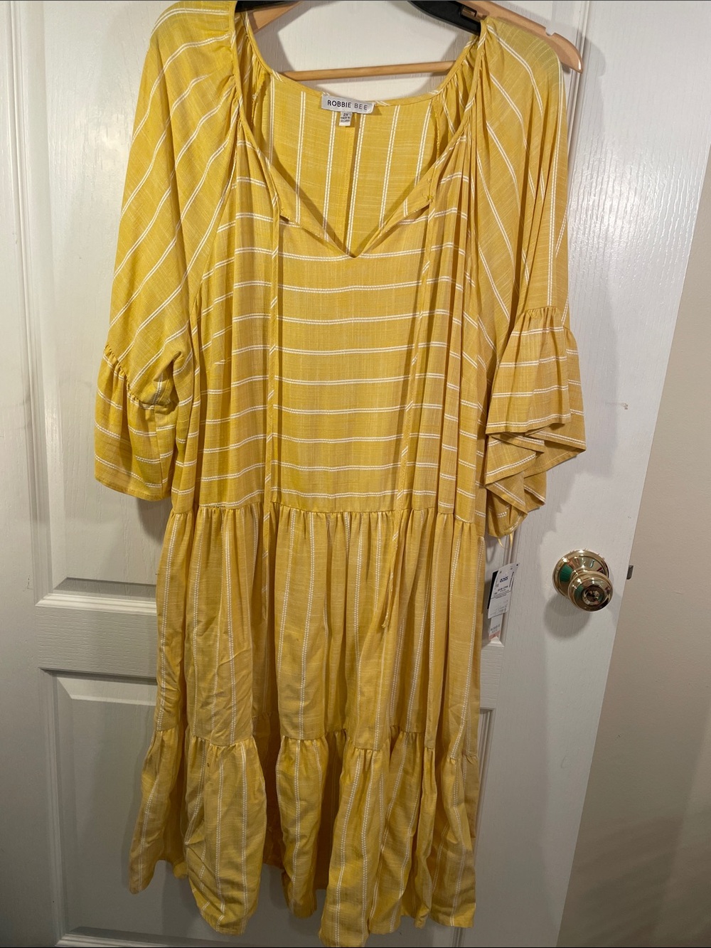 Robbie Bee Yellow Striped Midi Tiered Dress